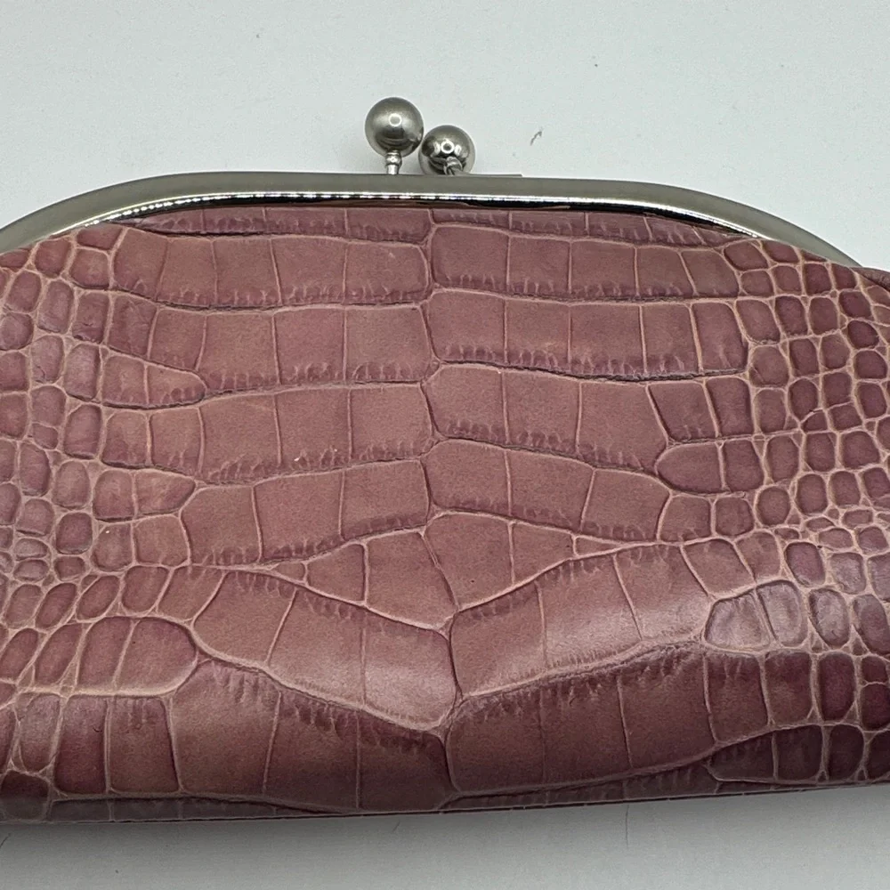 Christopher Kon  Brown Leather crocodile embossed  kiss lock  Clutch
